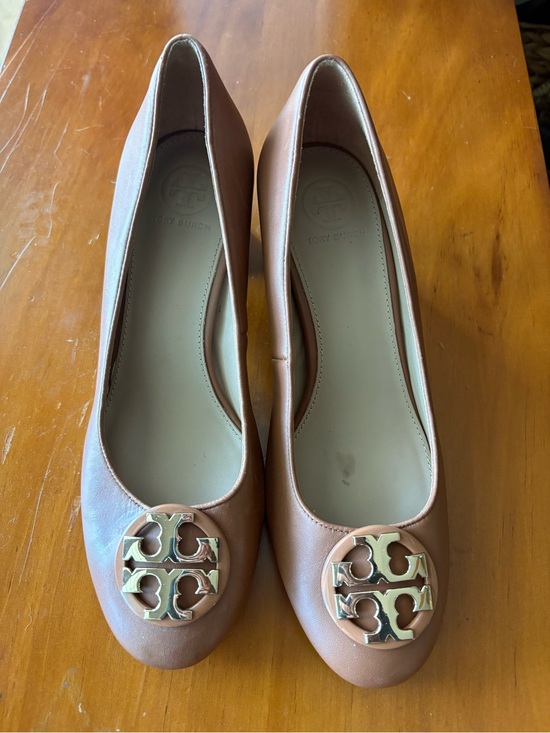 Tory Burch Shoes - Tory Burch Brown Leather Logo Wedges